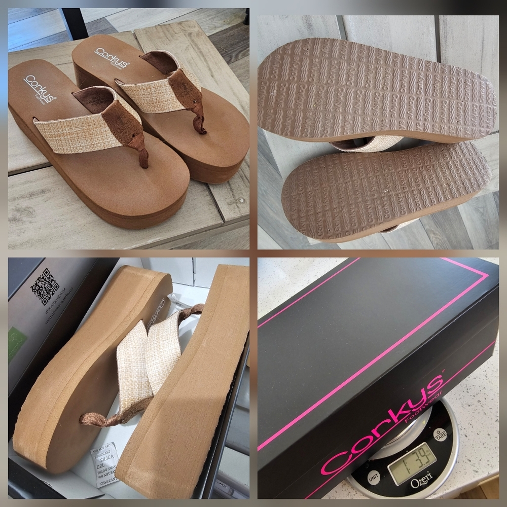 Women's Corkys Tan Platform Sandals Flip Flops Brown